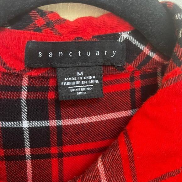 Sanctuary (Nordstrom)  red, black & white plaid flannel sz M - Picture 4 of 9